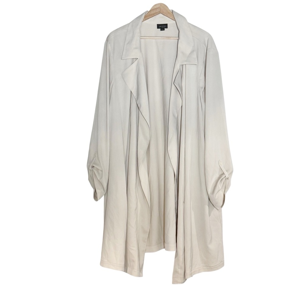 J. Jill Wearever Drape Front Trench Coat Ivory Oatmeal Size 3X Lagenlook Pockets